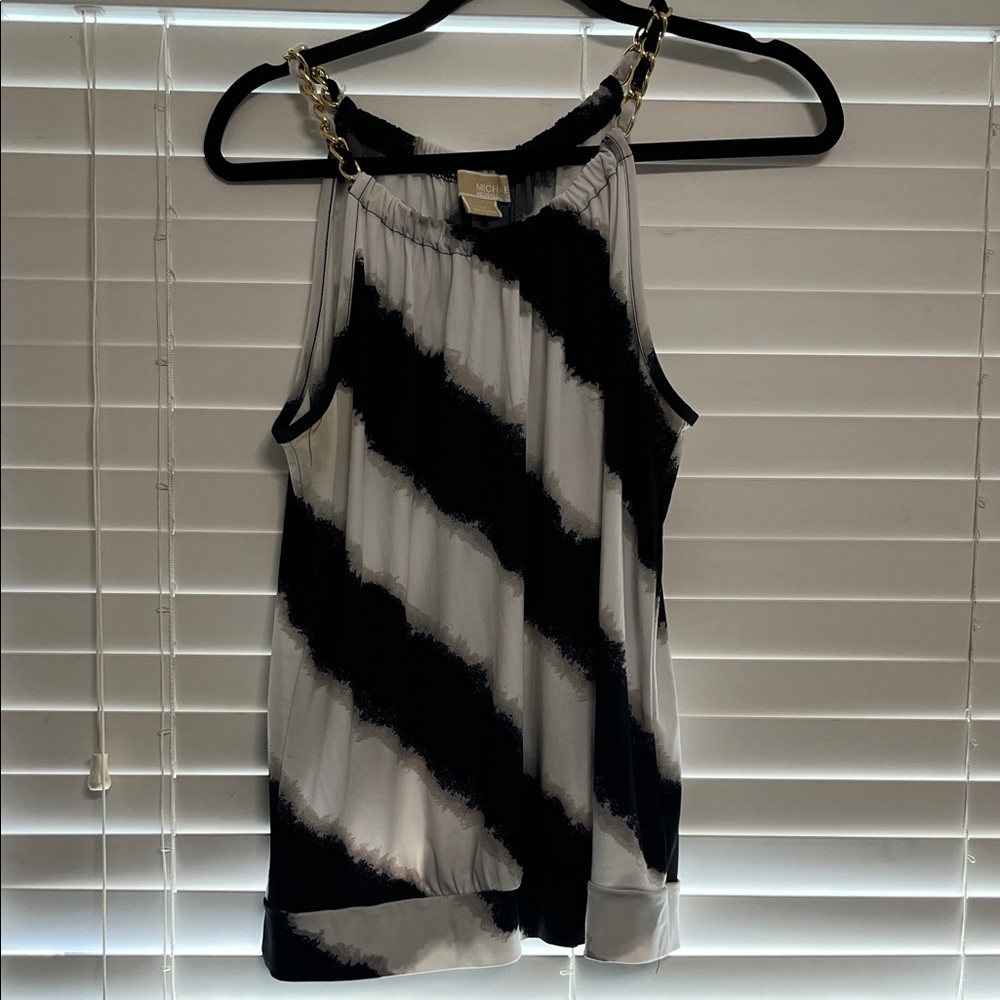 Michael Kors Striped Black and White Tank with Chain Detail